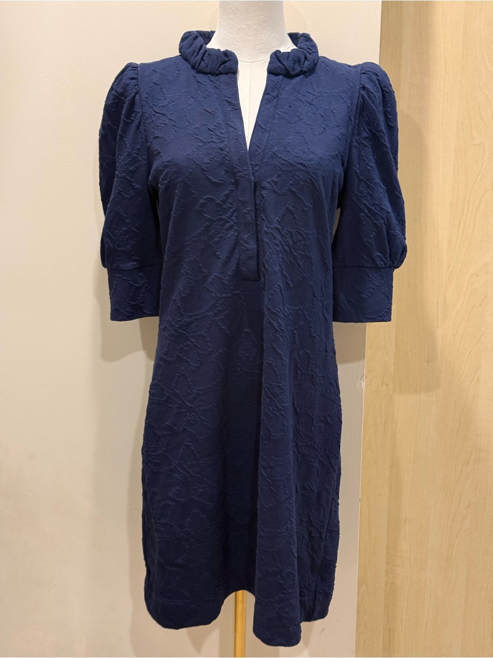 Lilly Pulitzer Navy Textured Puff-Sleeve Mini Dress